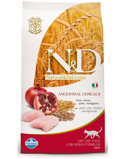 FARMINA N&D Low Grain Adult Cat - Hrană uscată cu pui & rodie 1.5 kg