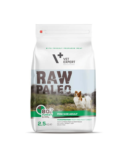 VETEXPERT RAW PALEO Adult Mini curcan 2,5 kg caini adulti talie mica