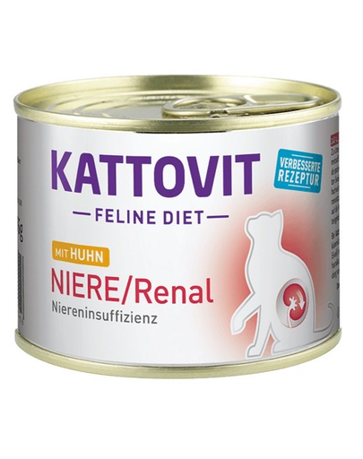KATTOVIT Feline Diet Niere/Renal hrana umeda dietetica pentru pisici cu afectiuni ale rinichilor, cu pui 185 g