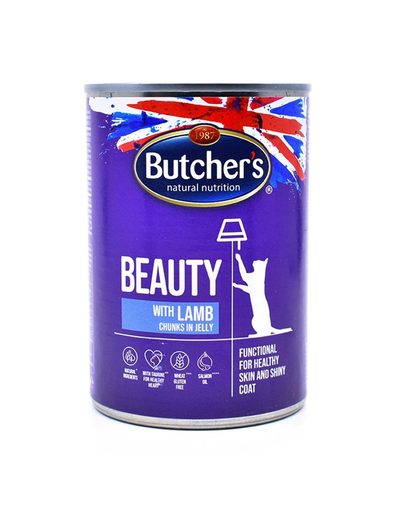 BUTCHER'S Functional Cat Beauty Hrana umeda pentru pisici adulte, cu miel in aspic 400 gr
