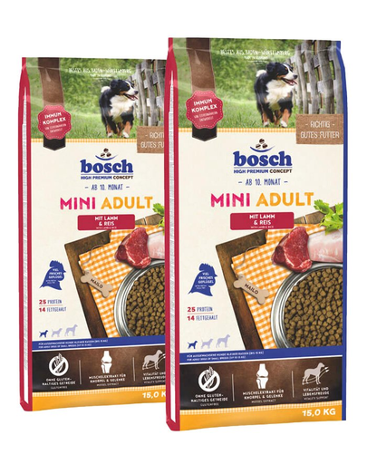 BOSCH Hrana uscata pentru caini adulti de talie mica, cu miel si orez  30 kg (2 x 15 kg)