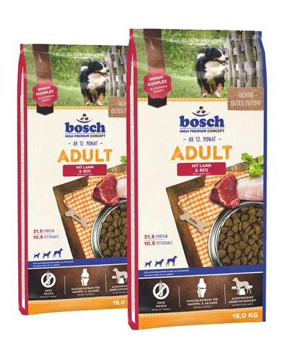 BOSCH Hrana uscata pentru caini adulti, cu miel si orez 30 kg (2 x 15 kg)