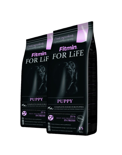 FITMIN Dog For Life Puppy hrana uscata caini junior si femele gestante, cu carne de pasare 30 kg (2 x15 kg)