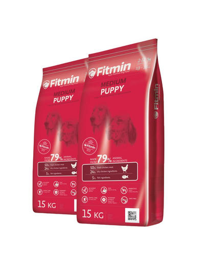 FITMIN Medium puppy Hrana uscata pentru caini juniori si catele gestante de talie medie 30 kg (2 x 15 kg)