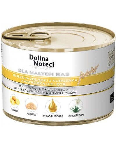 DOLINA NOTECI Premium Junior hrana umeda caini juniori de rase mici, cu stomac de pui si ficat de vitel 185 g x 10 buc.