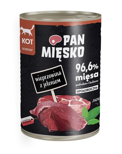PAN MIĘSKO porc si cerb, hrana umeda pisici hipoalergenica 400g