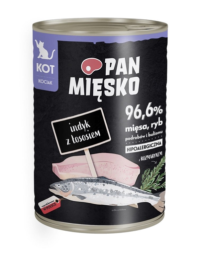 PAN MIĘSKO Curcan si somon hrana umeda hipoalergenica pisoi 400g
