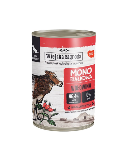 WIEJSKA ZAGRODA Conserva hrana monoproteică pentru caini, cu vita 400g