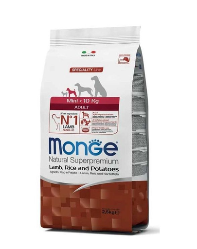 MONGE Mini Adult hrană uscată pentru câini de talie mică, miel cu orez și cartofi 800 g