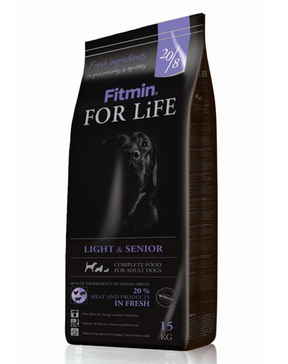 FITMIN For Life Hrana uscata caini seniori/supraponderali, cu carne de pasare 15 Kg
