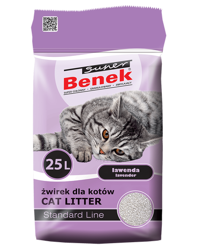 BENEK Super Standard Asternut din bentonita pentru litiera, cu lavanda 25 L