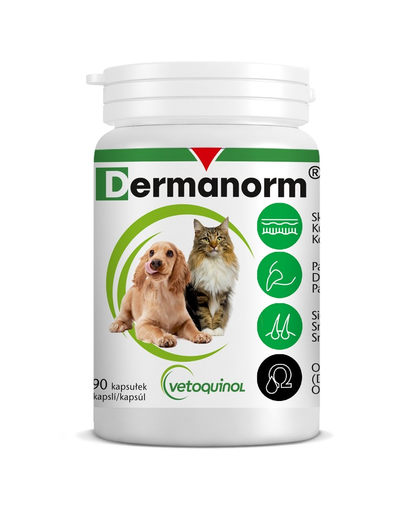 VETOQUINOL Dermanorm VTQ care Supliment alimentar pentru caini si pisici, impotriva caderii parului 90 tab.