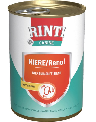RINTI Canine Niere/Renal Chicken hrana dietetica umeda pentru caini cu insuficienta renala cronica sau acuta 800 gr