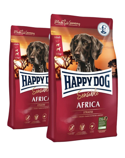 HAPPY DOG Supreme Africa Hrana pentru caini adulti cu intolerante alimentare, cu strut african 25 kg (2 x 12.5 kg)
