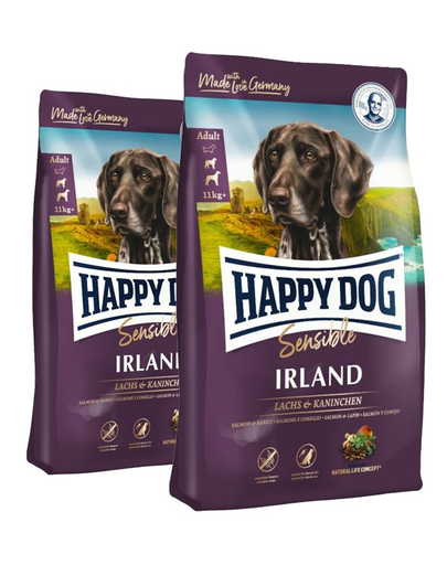 HAPPY DOG Supreme irland hrana uscata caini adulti sensibili, cu somon si iepure 25 kg (2 x 12.5 kg)