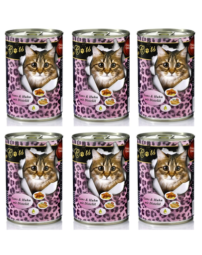 O'CANIS Hrana umeda pentru pisici adulte, cu gasca, pasare si ulei de sofran 400 g x 6 buc.