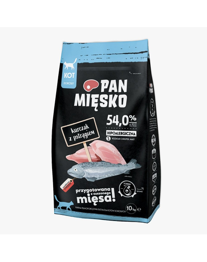 PAN MIĘSKO hrana pisici adulte S 10 kg, pui si pastrav