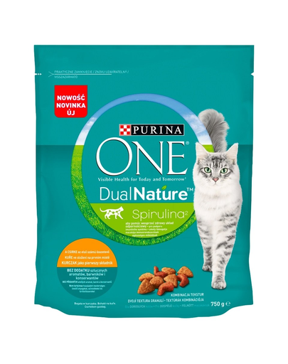 PURINA ONE Dual Nature Spirulina Hrana uscata pentru pisici adulte, cu pui 750 g