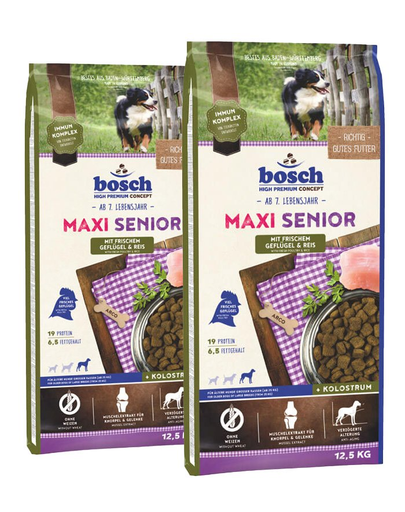 BOSCH Maxi Senior Hrana uscata cu pasare si orez pentru cainii adulti  25 kg (2 x 12,5 kg)