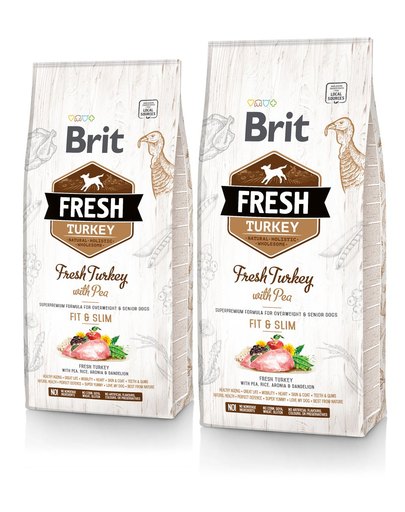 BRIT Fresh Light Fit & Slim hrana uscata caini adulti supraponderali, cu mazare si curcan 24 kg (2 x 12 kg)
