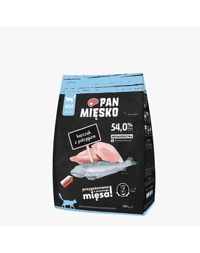 PAN MIĘSKO hrana pisici adulte S 400g, pui si pastrav