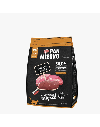 PAN MIĘSKO hrana hipoalergenica pentru pisici, vitel si rata M 400g