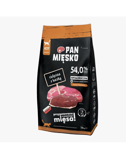 PAN MIĘSKO hrana hipoalergenica pentru pisici, vitel si rata M 1,6kg