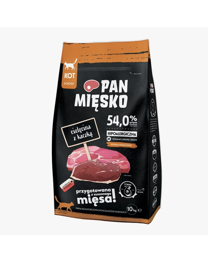 PAN MIĘSKO hrana hipoalergenica pentru pisici 10 kg, vitel si rata