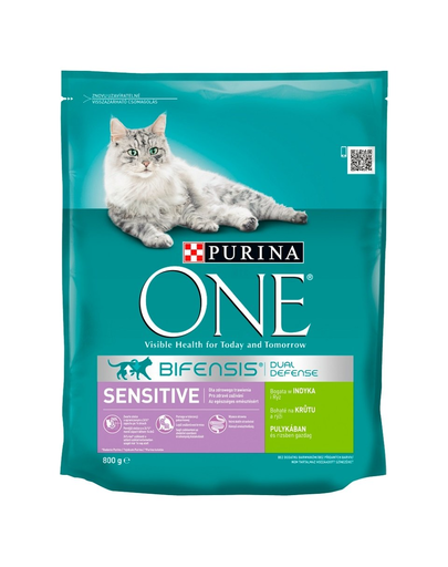 PURINA ONE SENSITIVE Hrana uscata pentru pisci adulte cu probleme ale tractului digestiv, bogat in curcan si orez 800 g