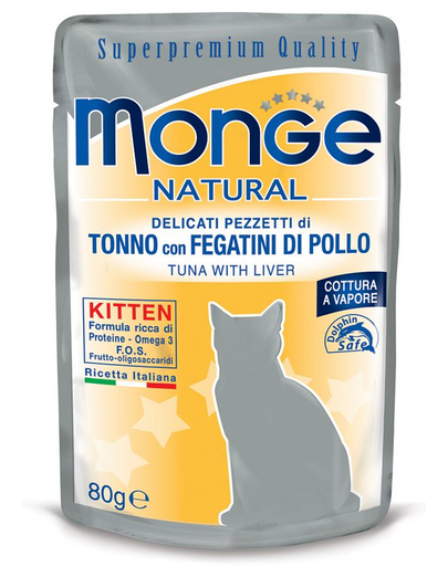 MONGE Kitten hrană umedă pentru pisoi, cu ton și ficat de pui 80g