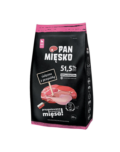 PAN MIĘSKO Hrana uscata pentru caini junior talie mica, cu vitel si curcan 20 kg