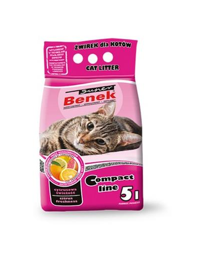 BENEK Super Compact Citrus Freshness nisip pentru litiera, miros citric 5 L