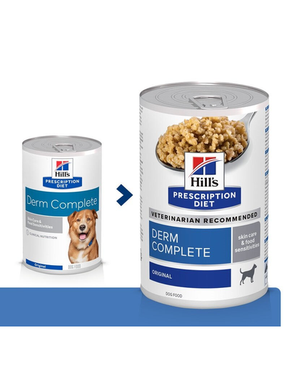 HILL'S Prescription Diet Canine Derm Complete 370 g Hrana umeda pentru caini cu reactii alergice