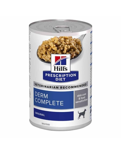 HILL'S Prescription Diet Canine Derm Complete 370 g Hrana umeda pentru caini cu reactii alergice