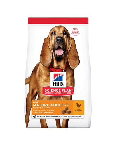 HILL\'S Science Plan 7+ Dog Mature Light Medium Chicken 14 kg pentru câini seniori