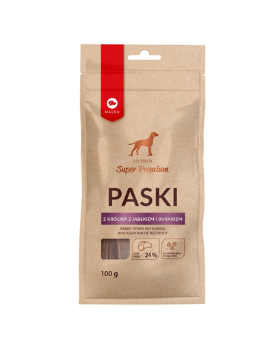 MACED Super Premium Recompense pentru caini, cu iepure, mar si sfecla rosie 100g