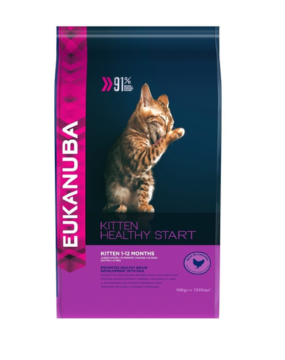 EUKANUBA Cat Kitten All Breeds Healthy Start Chicken & Liver Hrana uscata pentru pisici junior, cu pui si ficat 10 kg