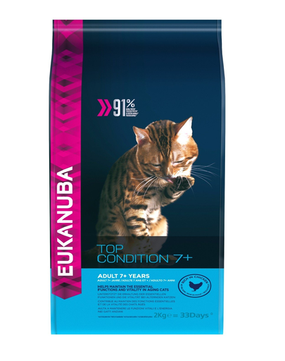 EUKANUBA Cat Senior All Breeds Top Condition Chicken & Liver  Hrana uscata pentru pisici senior, cu pui si curcan 2 kg