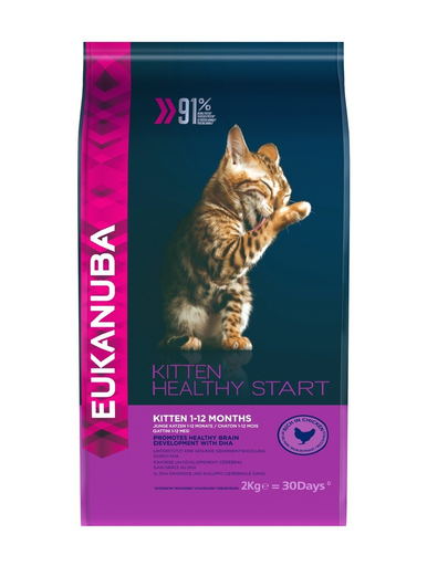 EUKANUBA Cat Kitten All Breeds Healthy Start Chicken & Liver Hrana uscata pentru pisici junior, cu pui si ficat 2 kg