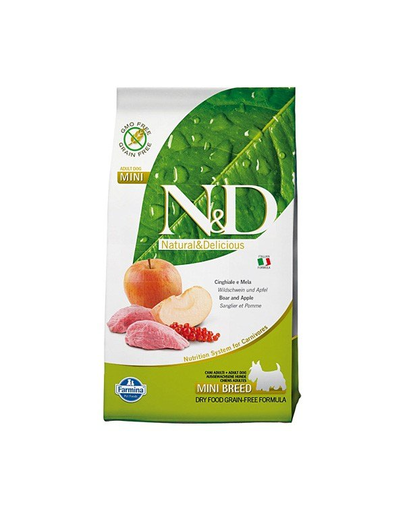 N&D Boar & Apple Adult Mini Hrana uscata caini talie mica, cu mistret si mar 800 g