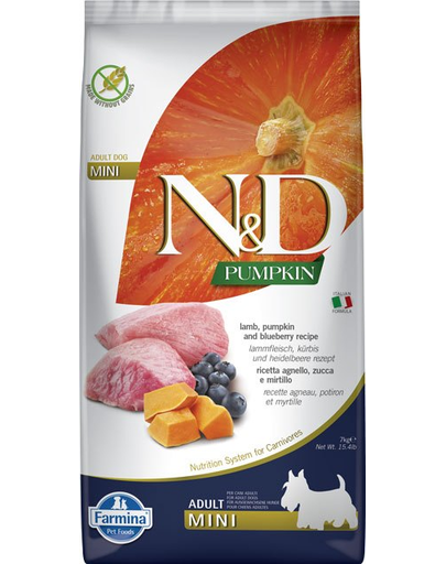 FARMINA N&D Adult mini Hrana pentru caini de talie mica, cu miel, dovleac si afine 7 kg