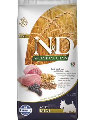 N&D Low Grain mini Hrana uscata caini talie mica, cu miel si afine 7 kg