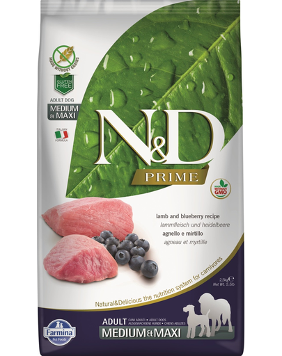 FARMINA N&D Prime Adult Medium/Maxi Hrana caine talie medie si mare, cu miel si afine 2,5 kg
