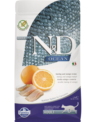 FARMINA N&D Ocean Cat Adult Hrana uscata pisici adulte, cu hering si portocale 1,5 kg