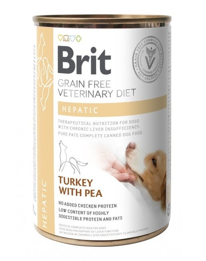 BRIT Veterinary Diet Hepatic Turkey&Pea hrana umeda pentru afectiuni hepatice pentru caini 400 g
