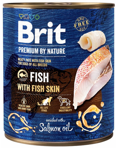 BRIT Premium by Nature 24 x 800 g hrana umeda pentru caini adulti, cu peste si piele de peste