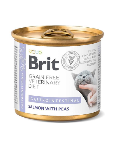 BRIT Veterinary Diet Gastrointestinal Salmon&Pea pentru pisici cu sistem digestiv sensibil, hrana dietetica 200 g