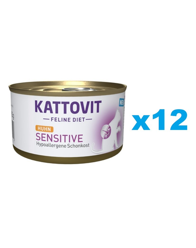 KATTOVIT Feline Diet Sensitive Chicken hrana umeda dietetica pentru pisici cu intolerante, alergii alimentare, cu pui  12 x 85 g