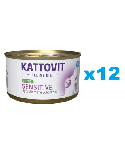 KATTOVIT Feline Diet Sensitive Turkey hrana umeda dietetica pentru pisici cu intolerante, alergii alimentare, curcan 12 x 85 g