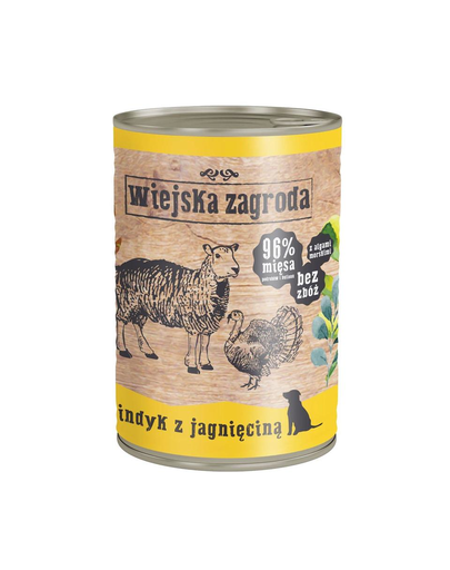 WIEJSKA ZAGRODA hrană umedă fără cereale, curcan și miel 400 gr